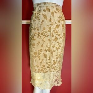 Vintage golden brown double layer a-line skirt with ruffle hemline